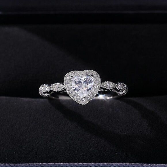 😍Sweet Pure Heart CZ Fashion Shiny Diamonds Silver Plated Heart Ring, K888 - Picture 7 of 9